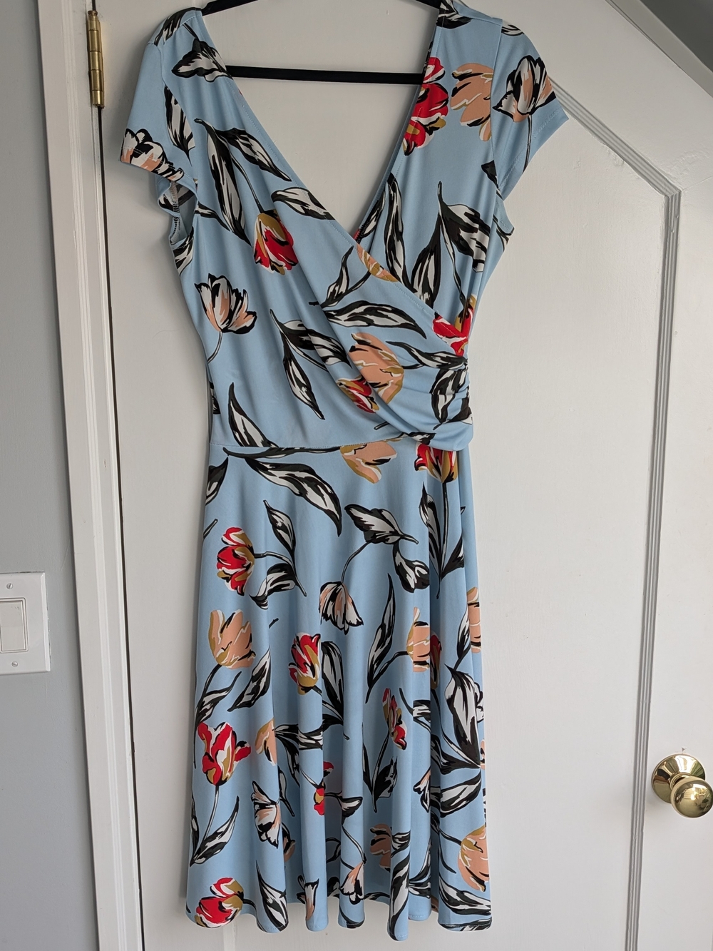 Maggy London Light Blue Floral Wrap Midi Dress
